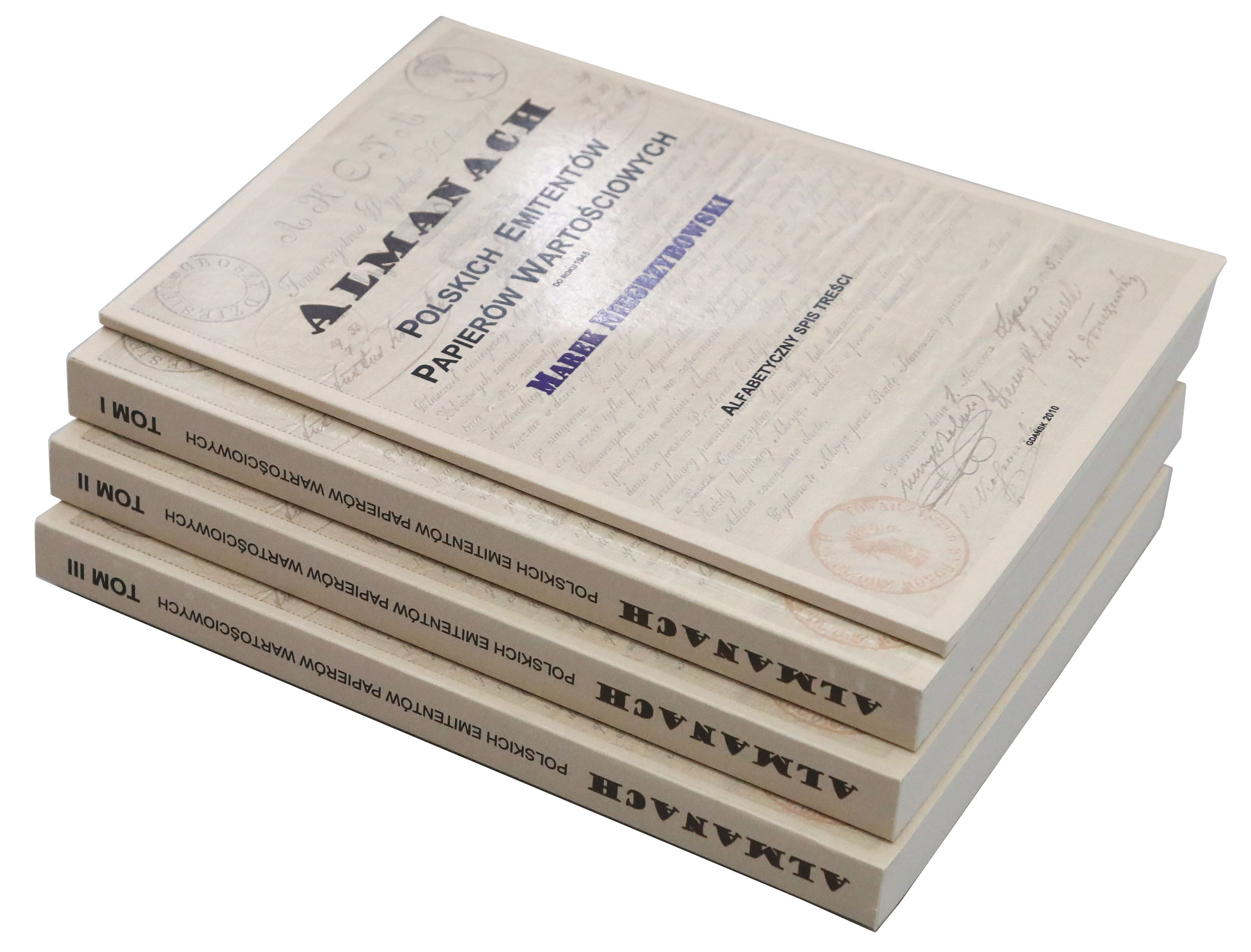 Okładka książki Almanach Polskich Emitentów Papierów Wartościowych do roku 1945. Tom I–IV